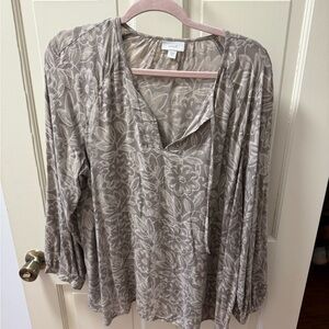 J. Jill Taupe Floral V-Neck Long-Sleeve Tunic